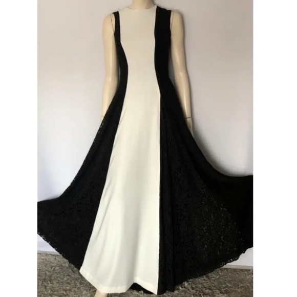 Carolina Herrera Color Block Asymmetric Black White Lace Gown Dress 12 - Picture 3 of 17